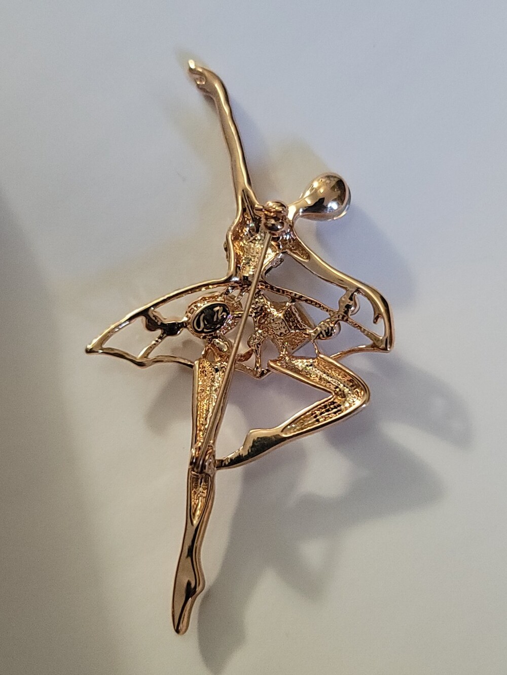 Large Ballerina Dancer Crystal & Rose Gold Tone Brooch - Picture 4 of 5